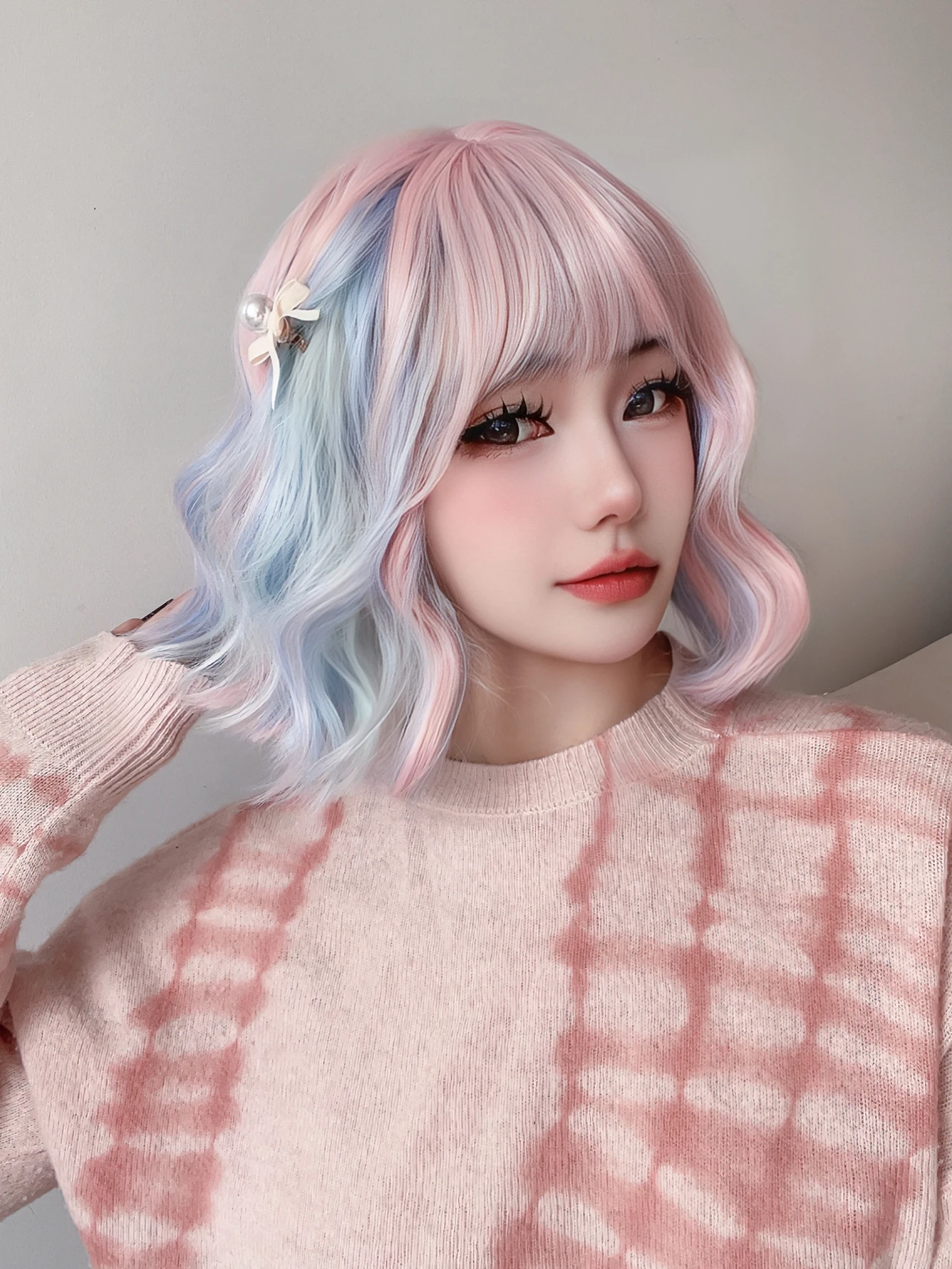 12Inch Lolita Multicolour Blue Pink Color Synthetic Wigs With Bang Short Natural Wavy Hair Wig For Women Cosplay Heat Resistant