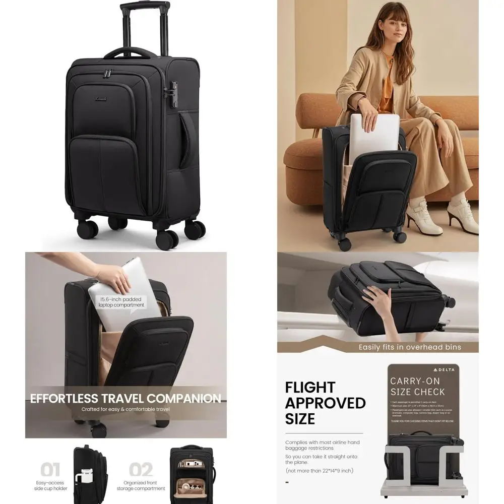 Lightweight 22 Inch Airline Approved Softside Spinner Luggage, Carry-On Suitcase with Wheels, Ideal for Travel