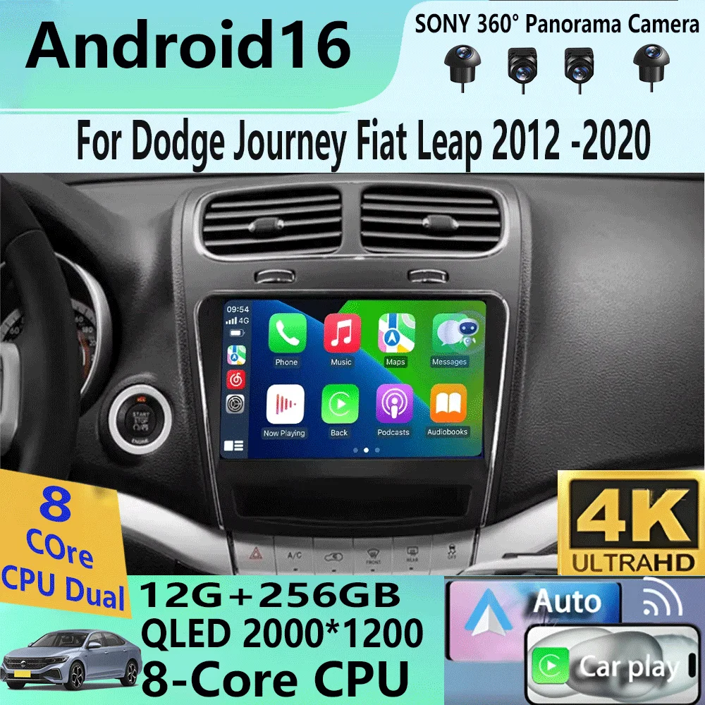 Android 16 Carplay Auto WIFI+4G For Dodge Journey Fiat Leap 2012 -2020 Car Radio Multimedia Video Player Stereo Head Unit 2din
