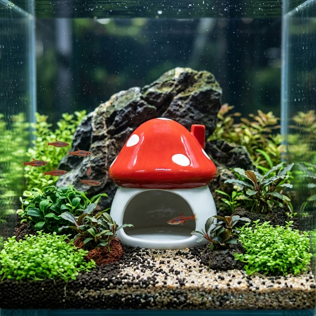 Aquarium Fish Parrot - Mini-Keramik-Aquariumversteck, Papageien-Zuchthöhle, Zierpflanzgefäß für Aquarienlandschaften