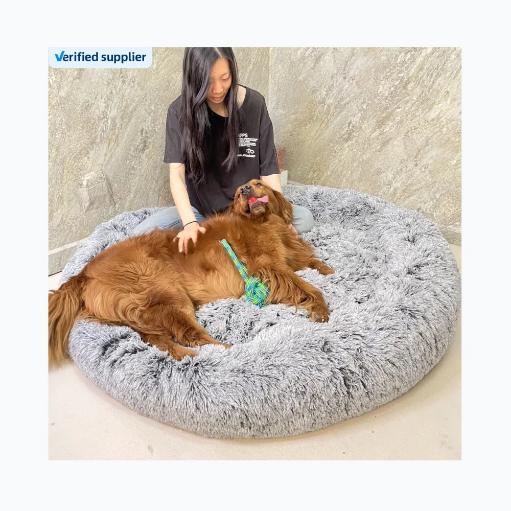 

Manufacturer Wholesale Custom Hot Luxury Fluffy Large Donut Pet Dog Cat Beds Round Washable Removable Dogbeds Dogs Cats Indoor