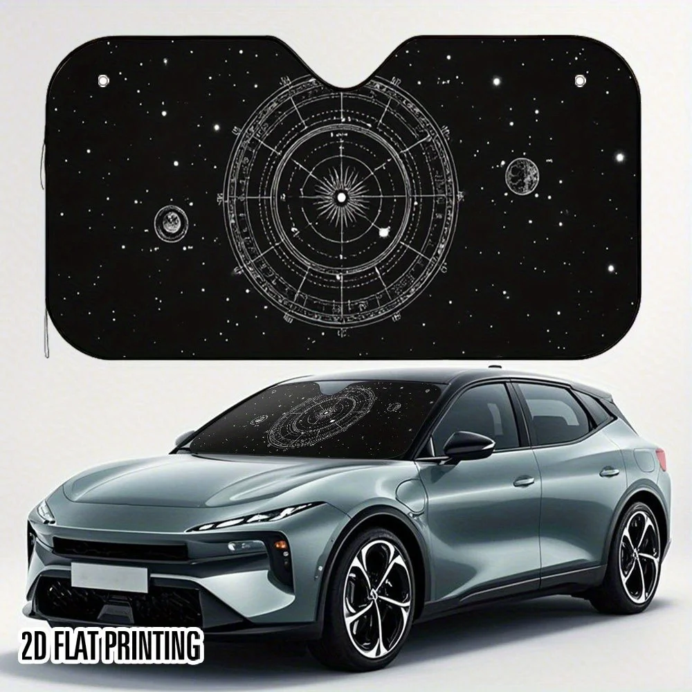 1pc Foldable Car Sunshade – 2D Flat Starry Sky Astrology Chart Print, UV Protection & Heat Reduction, Easy Installation, Space-S