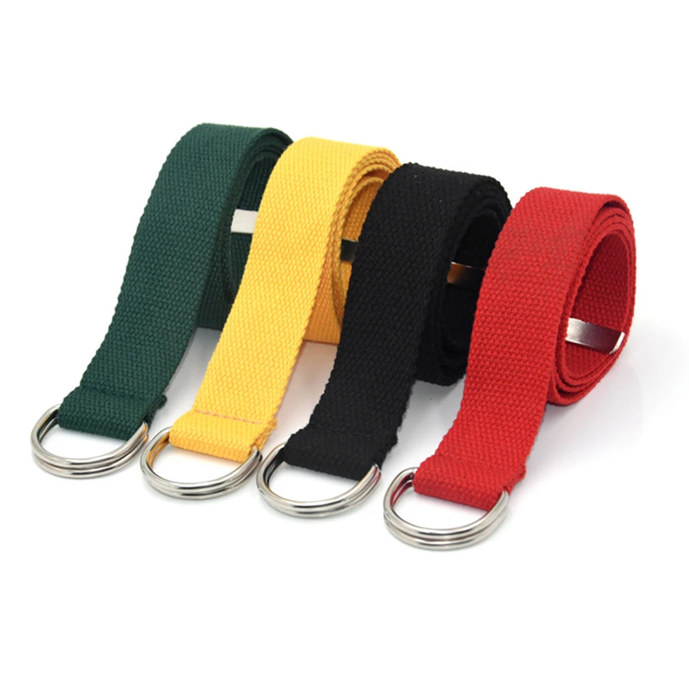 

Fashion Men's Belt Solid Color Unisex Casual Double D-Ring Metal Buckle Waist Waistband Canvas Belt For Jeans Belts