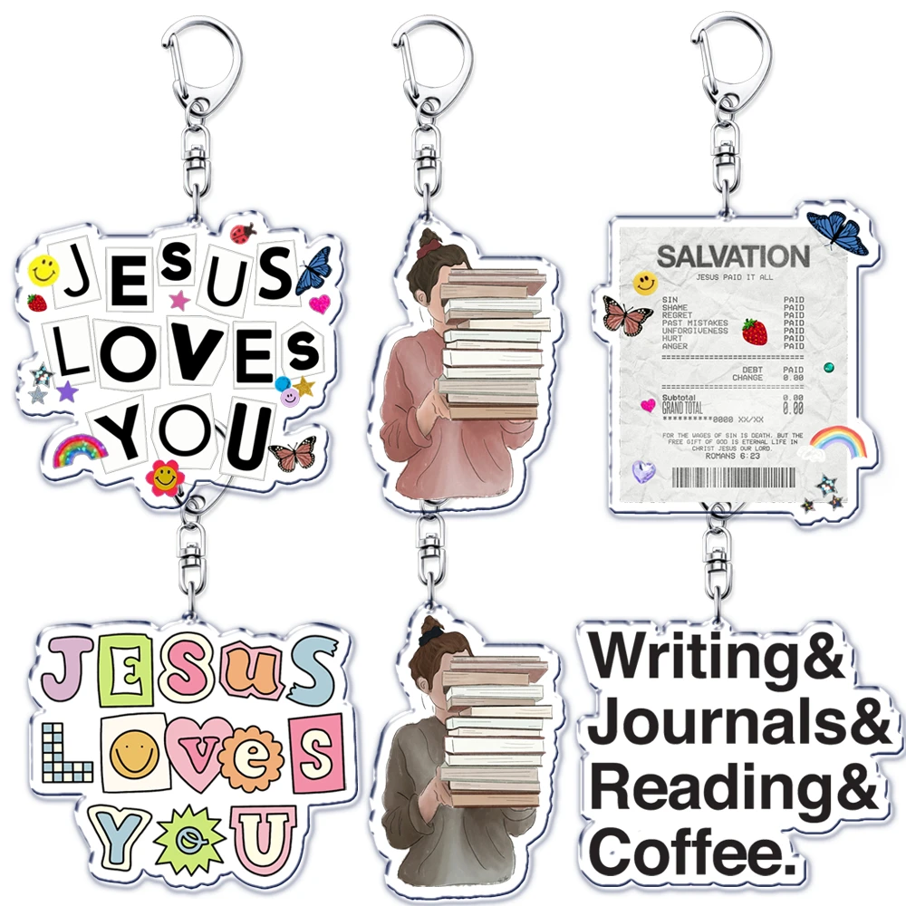 Y2k Aesthetic Journaling Keychains Scrapbook Jesus Loves You Keyring for Accessories Bag Pendant Key Chain Jewelry Friends Gifts