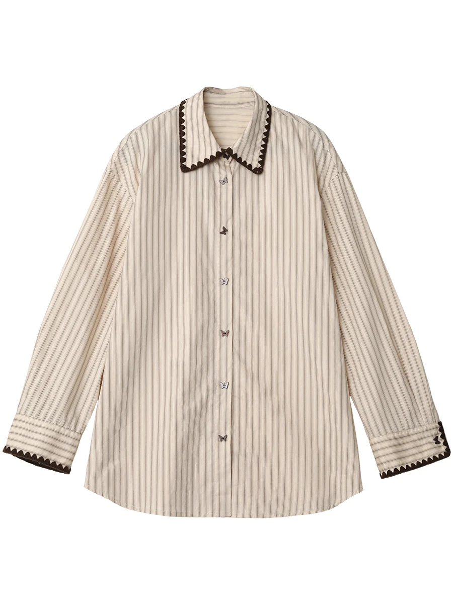 Chic Women's Loose Striped Long Sleeve Blouse – Autumn Fashion