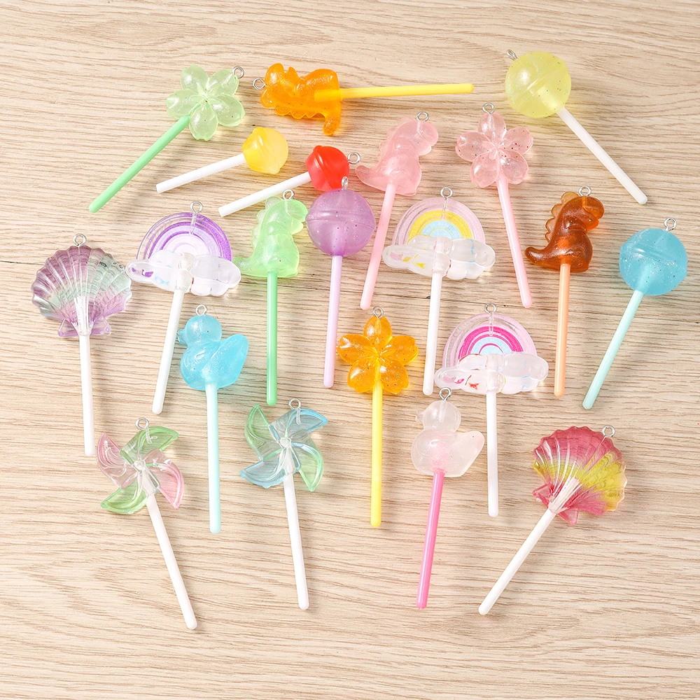 

Tusember 10Pcs/set Mixed Cute Colorful Resin Lollipop Charms for Pendants Jewelry Making DIY Handmade Bracelets Necklace Supply