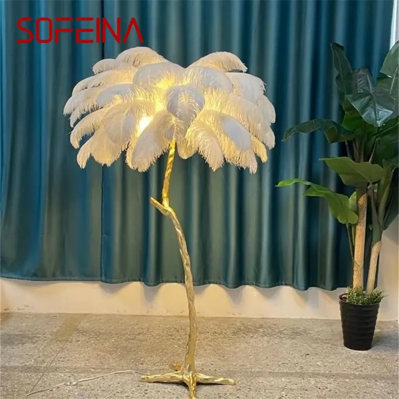 

SOFEINA Nordic Vintage Floor Lamp Modern Creative Brass Simple LED Feather Standing Light for Home Living Room Bedroom Decor