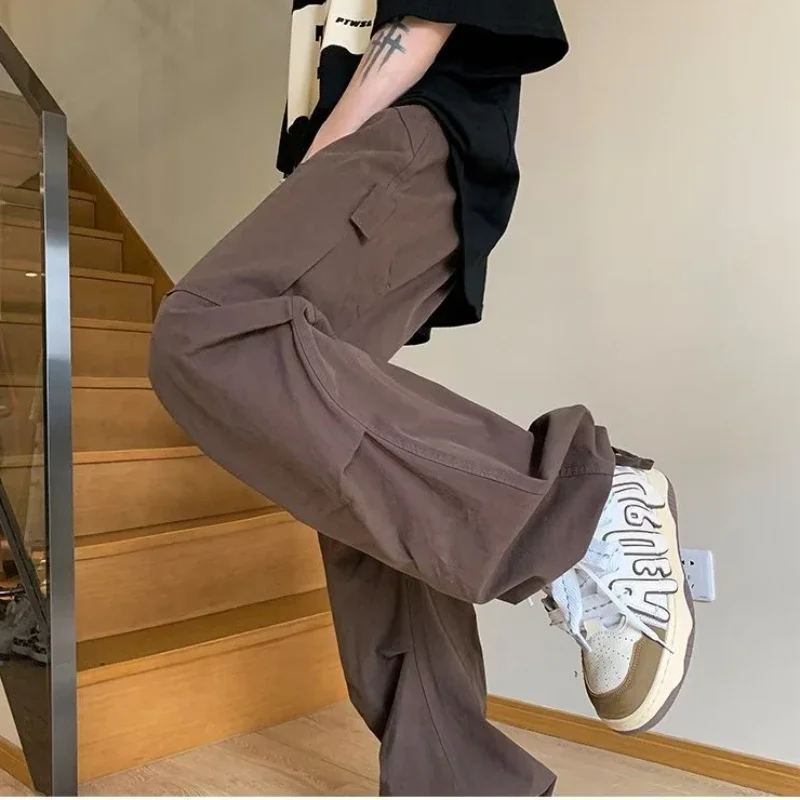 

Boggy Pants Men Sporty Cozy Summer All-match Solid Pocket Design Unisex High Waisted Trousers Male Clothing Korean Fashion Chic