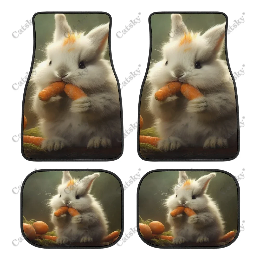 

Cute White Rabbit Fluffy Bunny Auto Floor Mats Carpet, Customized Car Floor Mats All Weather Automotive Floor Pad for Stylish