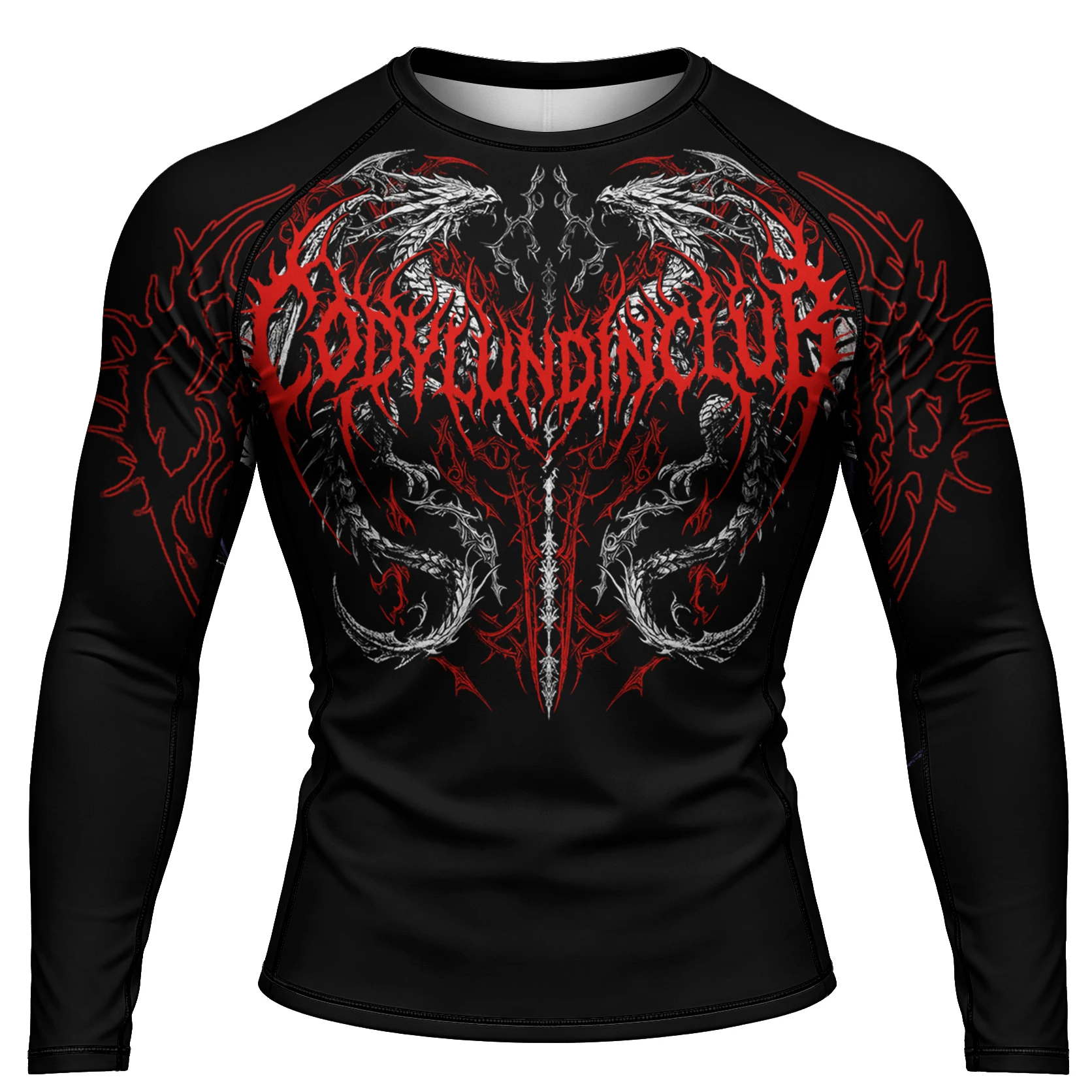 Cody Lundin New Men's Gothic Print Compression Rash Guard Long Sleeve BJJ MMA No Gi Quick Dry Grappling Training Sportswear
