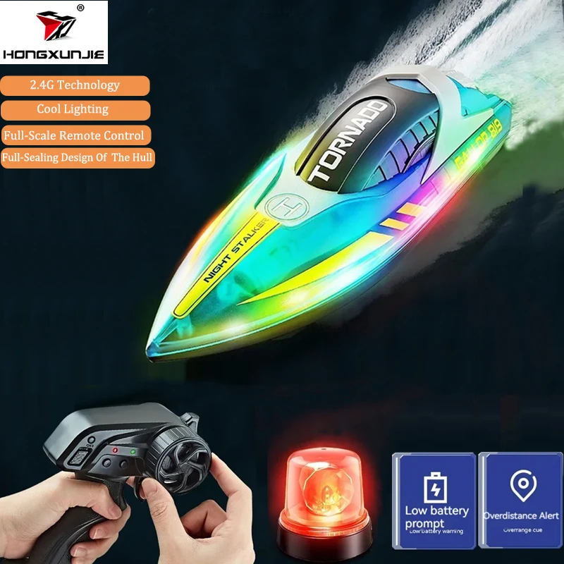 HJ819 2.4G RC High Speed Boat With Bright Led Light 15KM/H Dual Motor Rechargeable Waterproof Outdoor Water Speedboat Toys Gift