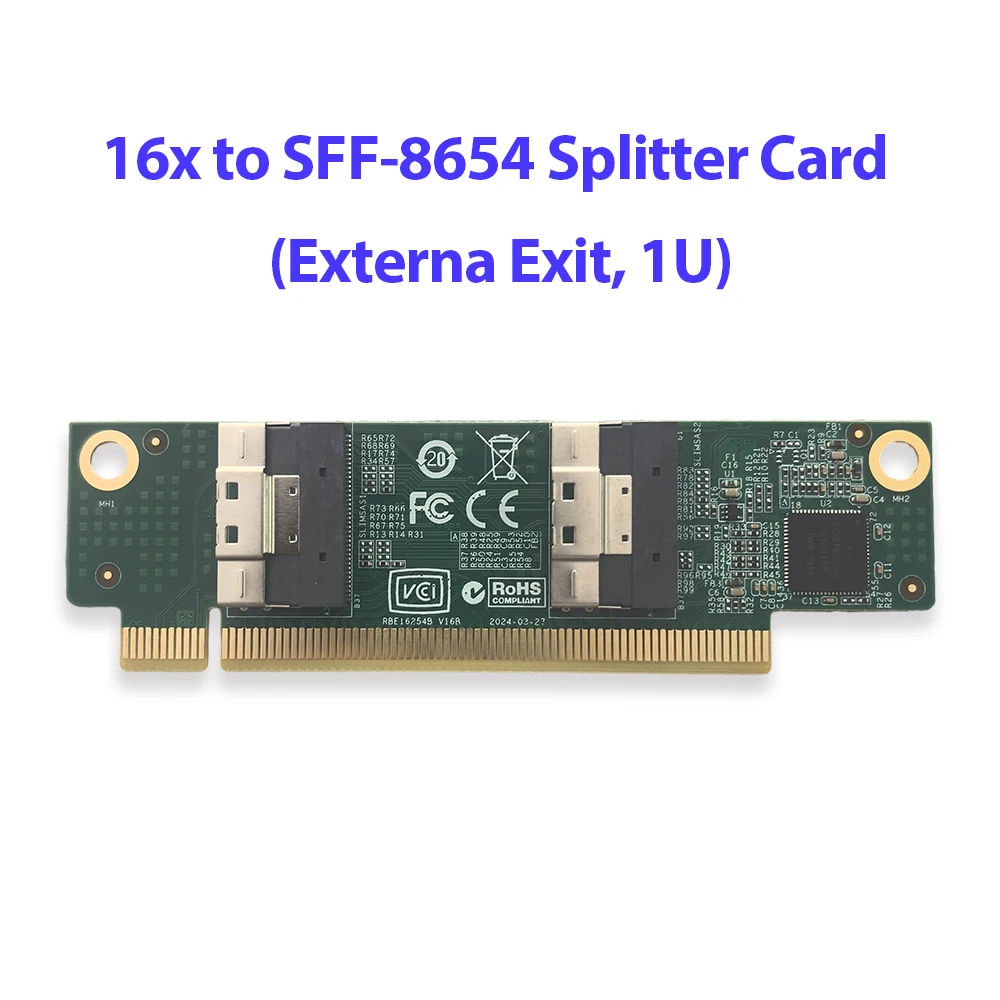 PCIe 4.0 5.0 X16 Naar Slim SAS SFF-8654 Riser Moederbord MCIO Split Card Single Slot Grafische kaart GPU Externe uitbreidingsadapter