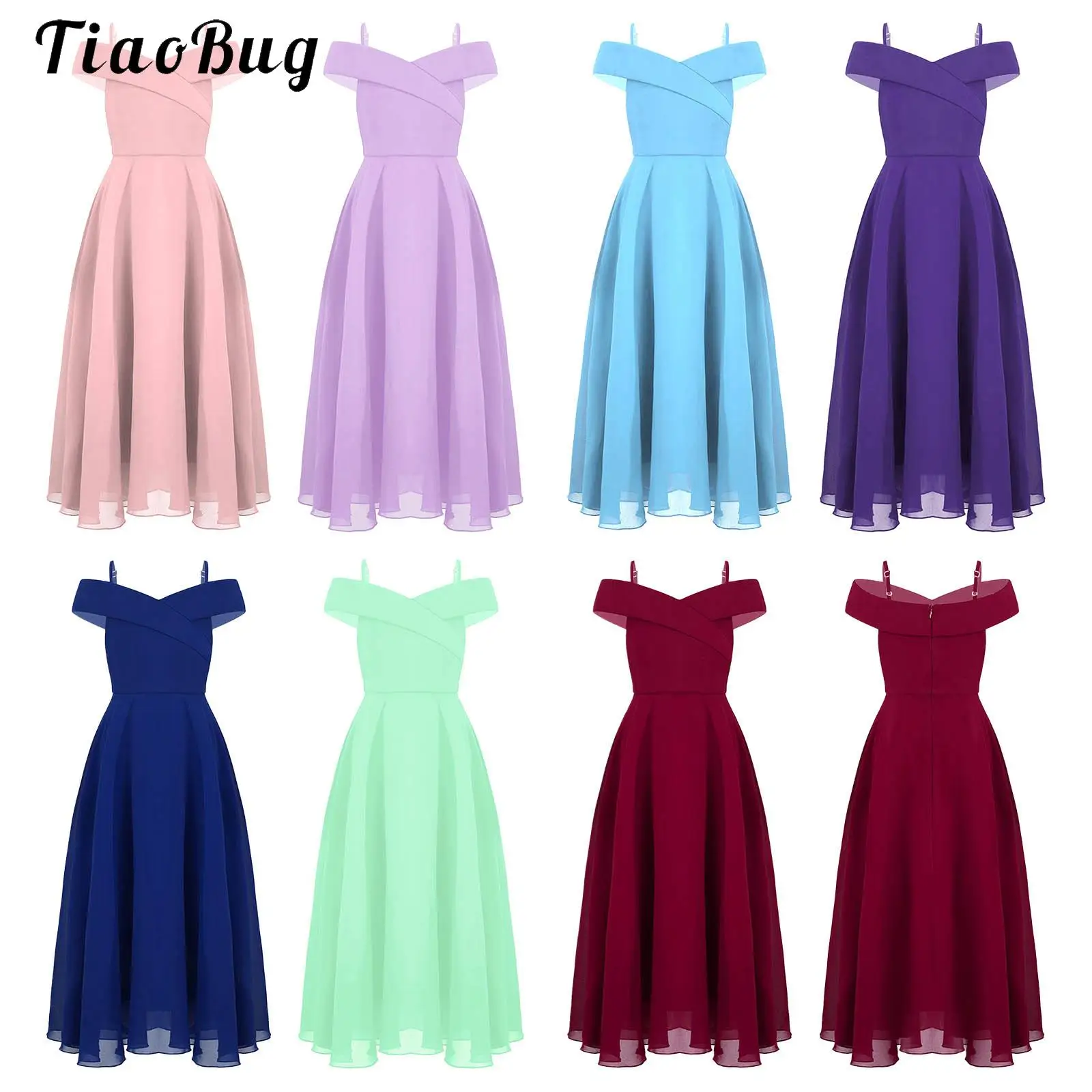 

Princess Off Shoulder Dress Little Flower Girl Wedding Party Dressing up Costume Junior Bridesmaid Dress Chiffon Formal Prom