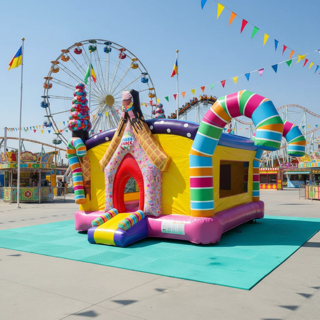 Candyland Theme PVC Inflatable Bounce House Castle Eco-Friendly 200KG Capacity Commercial Jumping Castle Outdoor Use Family Fun