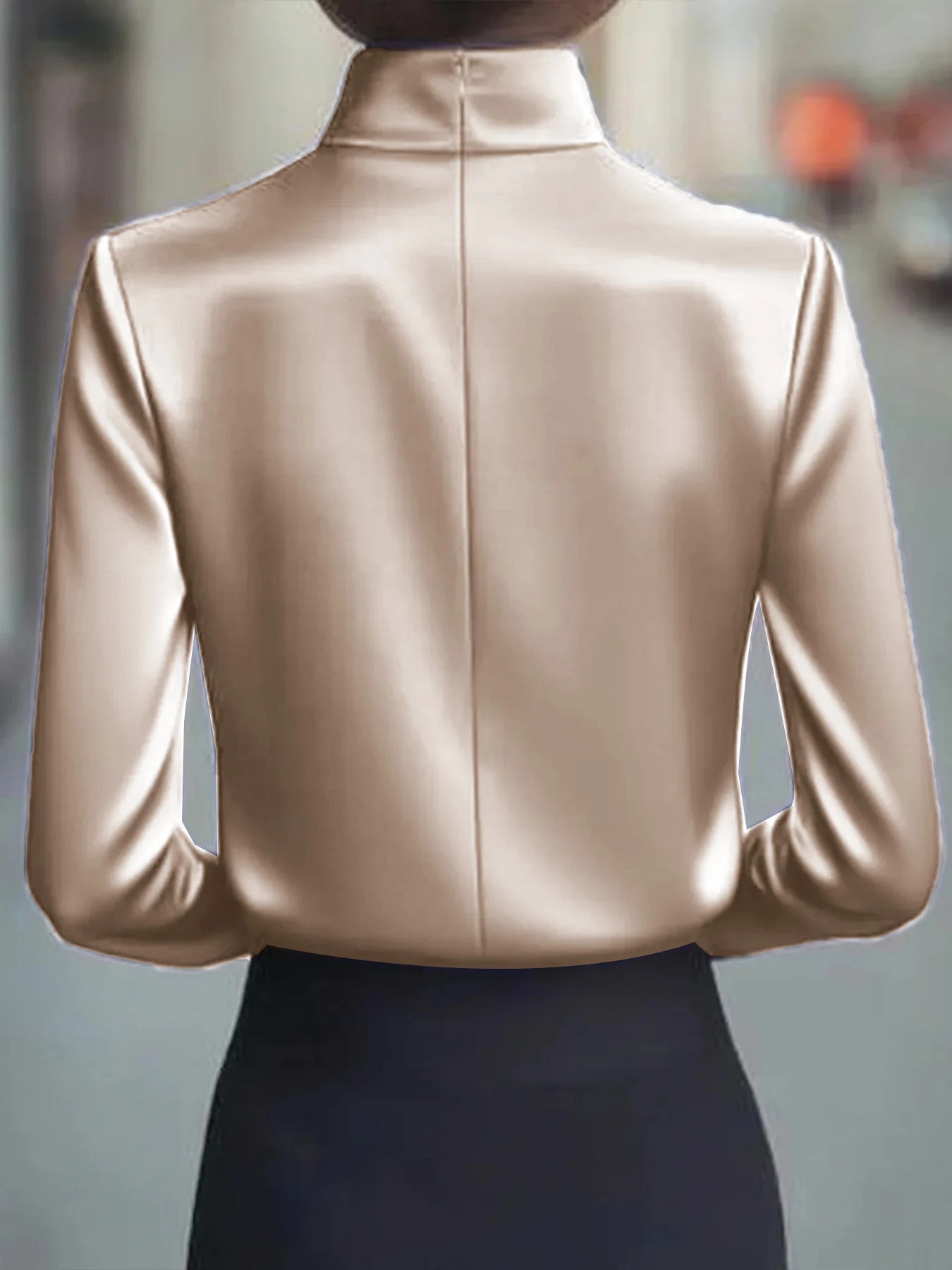 بلوزة نسائية أنيقة سادة أنيقة يومية أنيقة برقبة عالية وقمصان عادية