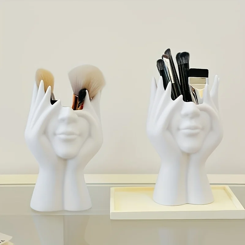 Creative Body Art Makeup Brush Holder – Cute Large-Capacity Desktop Organizer & Pen Cup for Dresser, Bathroom & Vanity.
