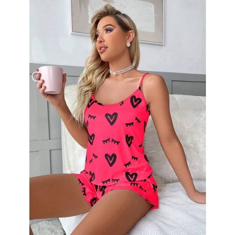 

Women's Cross-Border Loungewear Set Lace Elastic Cami & Shorts Suitable for Outdoor Wear Two Piece Shorts Sets Home Clothes New
