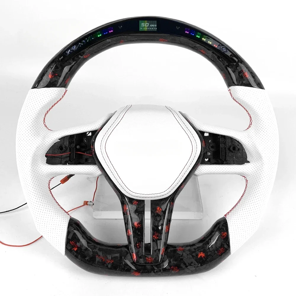 LED white perforated leather steering wheel for Infiniti Q50 Q60 customized red powder forged carbon fiber steering wheel