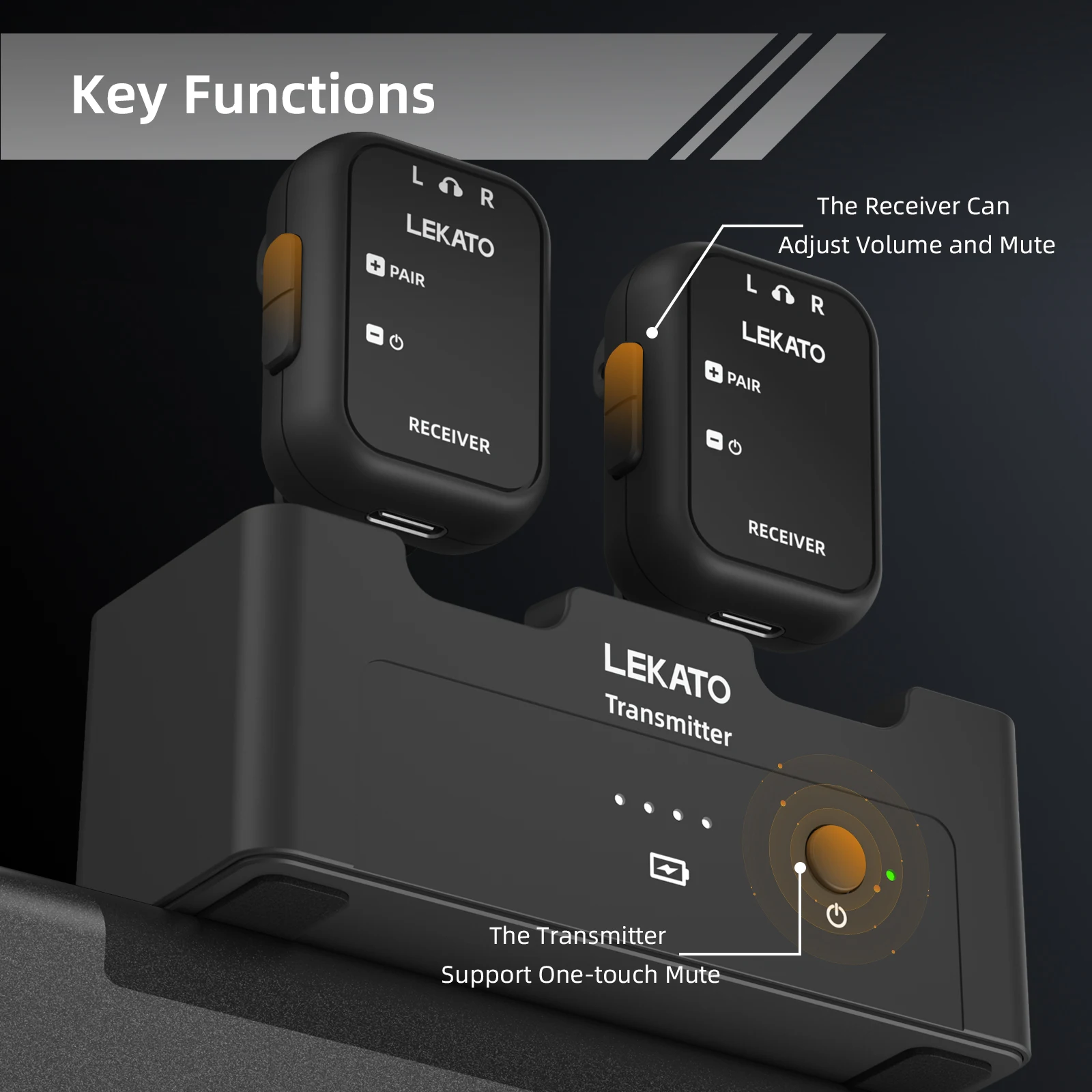 LEKATO MS-40 2.4G Wireless Earphone Monitor System with Audio Cable Charging Case Rechargeable IEM Transmitter 2 Receivers