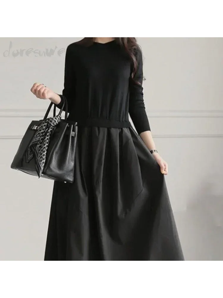 2025 Japanese, Korean Autumn and Winter Long Base Sweater Dress Splicing Dress
