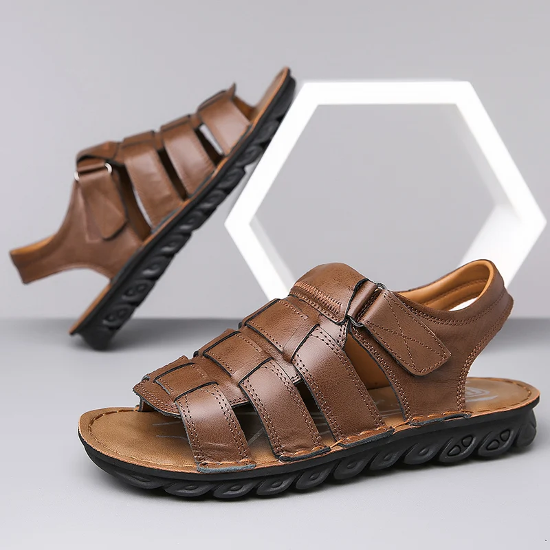 Summer New Business Men Beach Sandals American Casual Comfortable Brand Beach Sandals Black Brown Size 38-48 Men Sandals