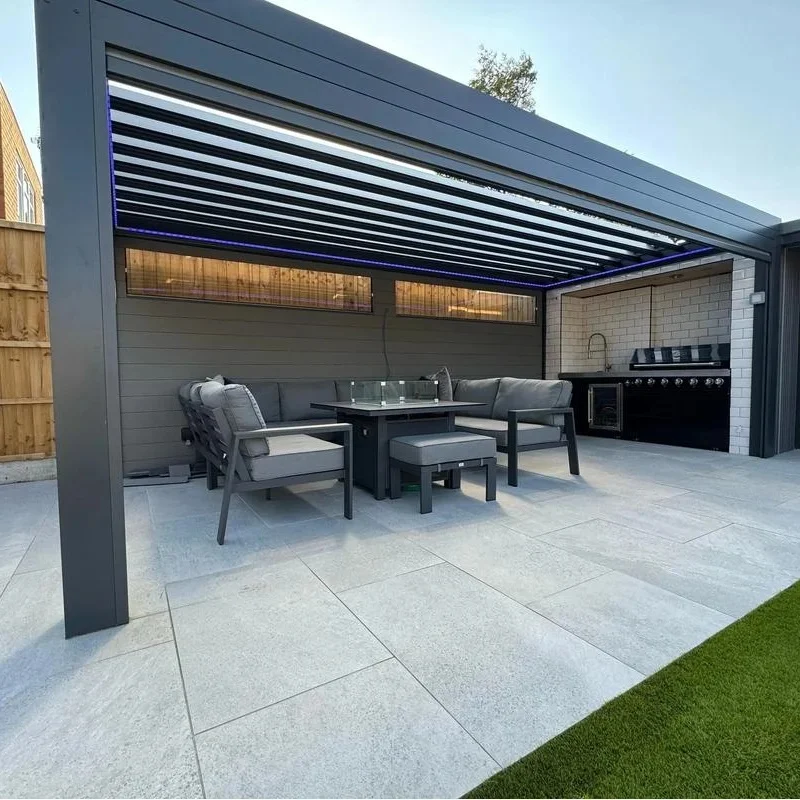 Aluminum Pergola 10X10 FT Waterproof Metal Roof with Integrated Drainage System Rust Resistant Backyard & Balcony