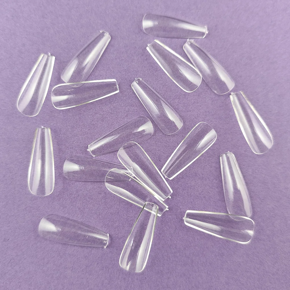 400 piezas con caja, ataúd largo, bailarina, Gel suave, puntas de uñas postizas, cubierta completa, uñas postizas sin rastro para manicura, extensión de uñas