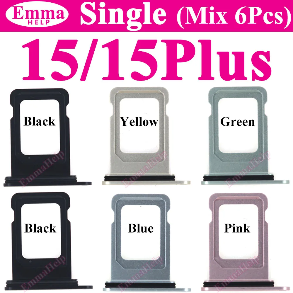 6Pcs SIM Card Tray For iPhone 16 15 13 Pro Max 12 11 14 Plus Single Card Slot drawer Holder Chip Tray Sim Card Reader Socket Mix image 4