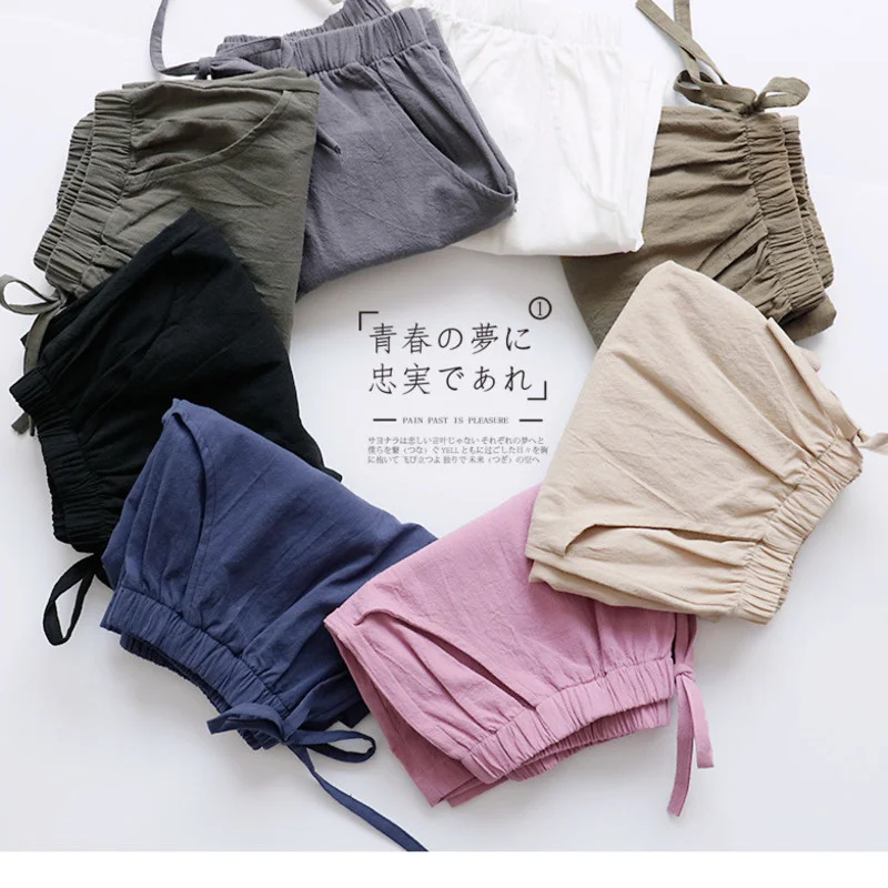 Casual Women\'s Summer Shorts High Waisted Cotton Linen Shorts Summer Solid Sports S-XL Fashion Basic Short Hot Linen Pants