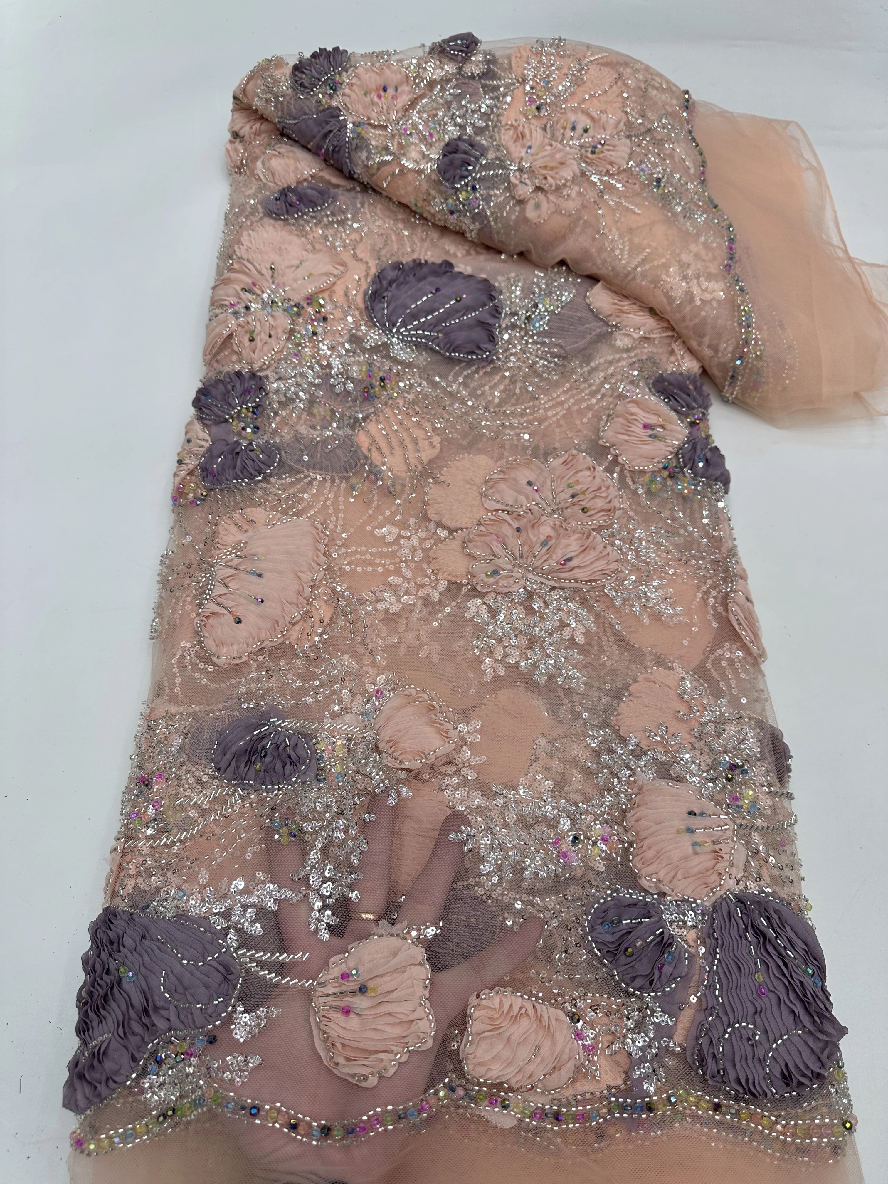 ビーズレース生地高級ナイジェリアレース生地 2025 高品質レースチュールレース生地スパンコールレース生地ウェディングドレス縫う