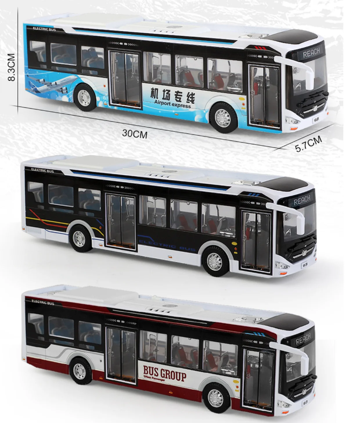 Grande tamanho liga elétrica tráfego ônibus modelo, carro de passageiro, brinquedo do metal, ônibus do negócio, som e luz presentes, B248