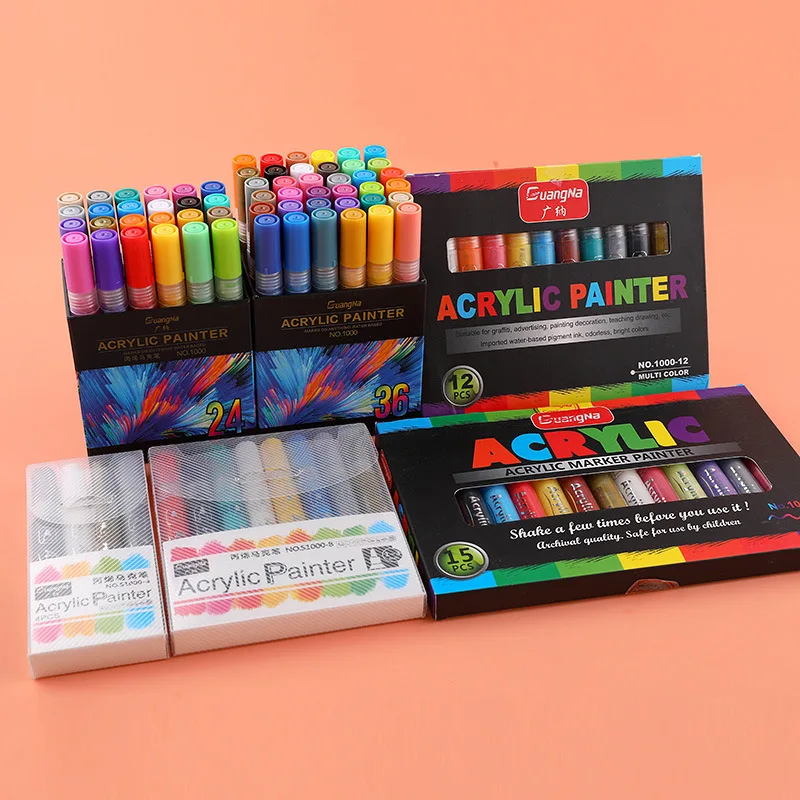 4/8/12/36/48 Colors GuangNa Acrylic Marker Pen,Waterproof Graffiti Painted rotulador permanente,Ceramic DIY Box Metal,Leather