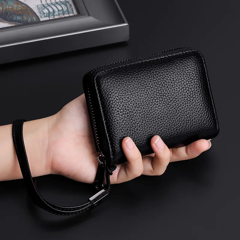 Western RFID Blocking Cowhide Leather Women Wallet Large Capacity Organ Multi-cards Holder for Men