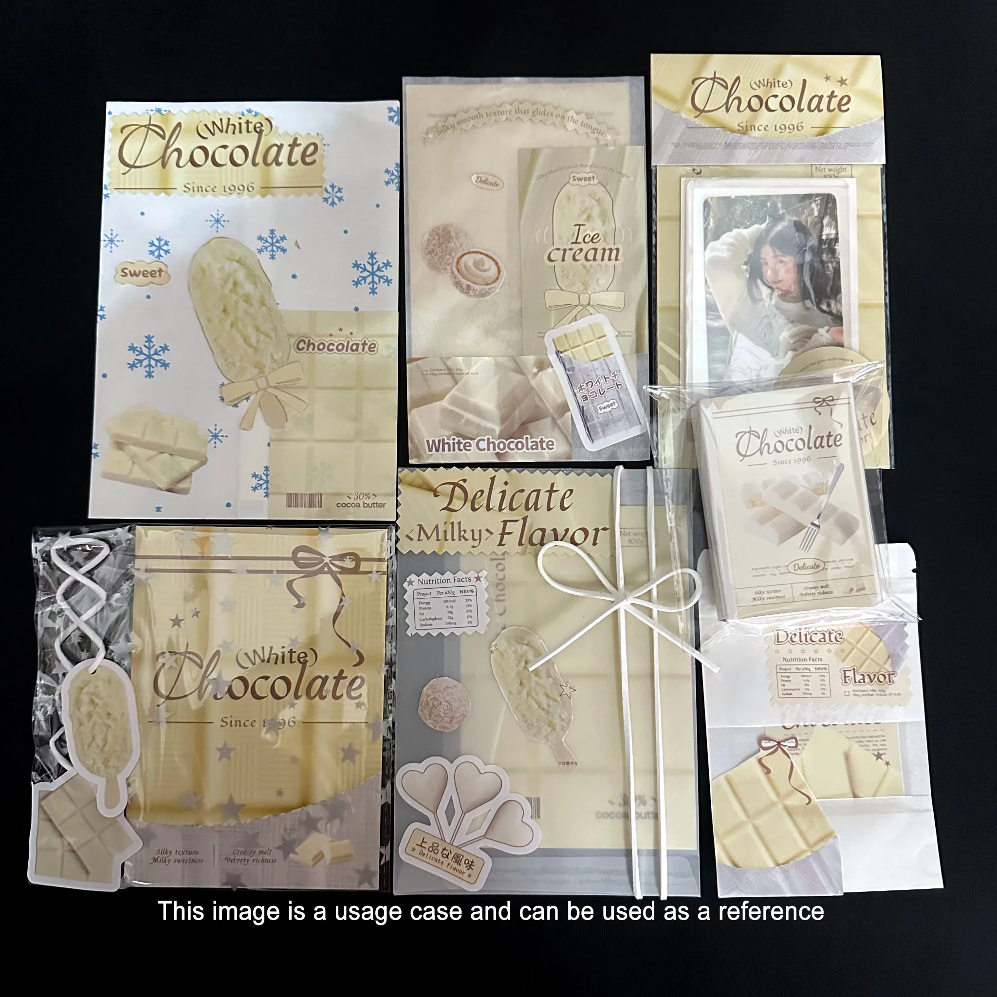 184pcs-whitechocolate-design-diy-packaging-decorating-set-foldable-cardsstickersopp-self-adhesive-bags-used-kpopbirthday-gift