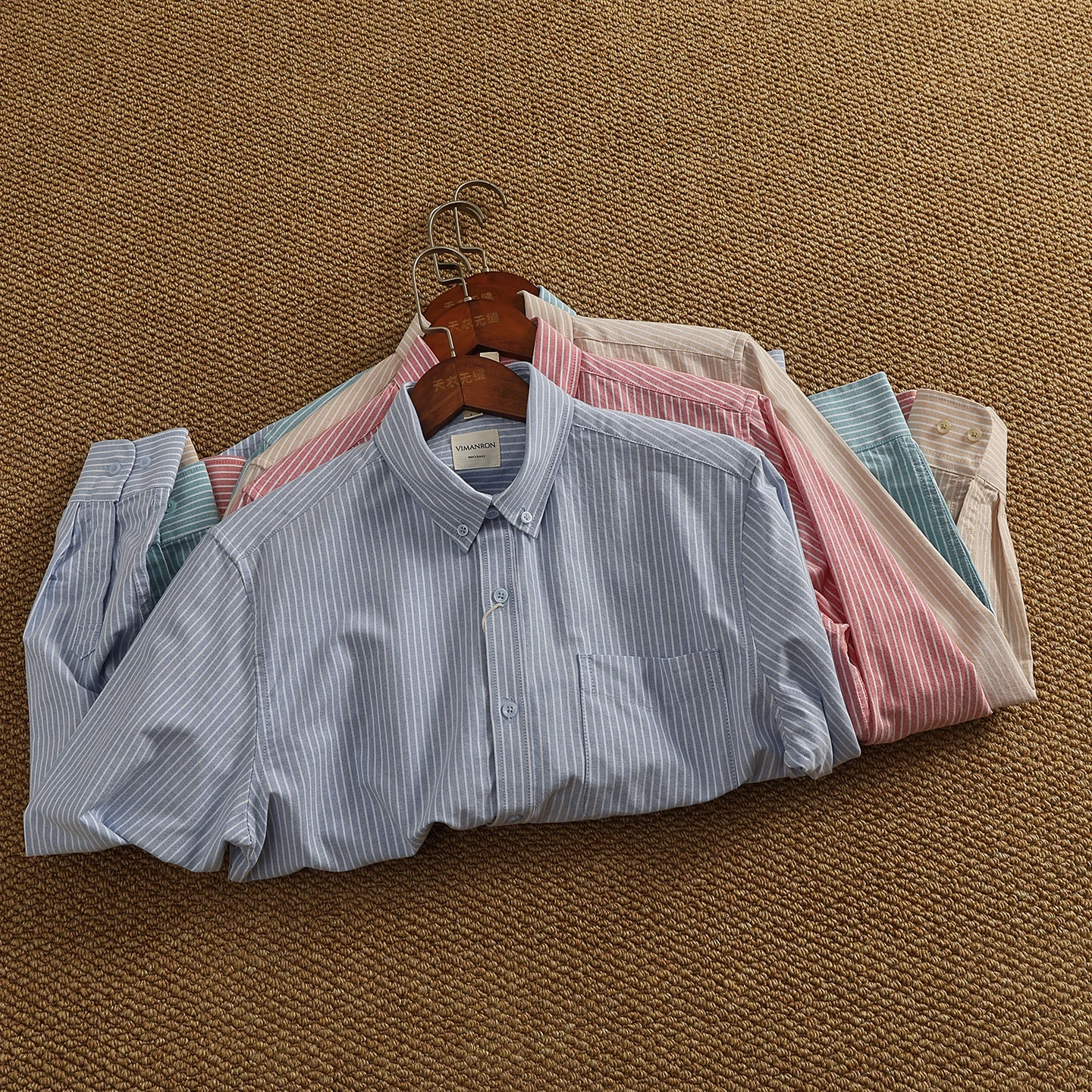 Men's Slim Fit Long Sve Striped irt Pure Cotton Easy Care Anti-Wrinkle Spring Autumn Japanese Retro High-End Feeling irt