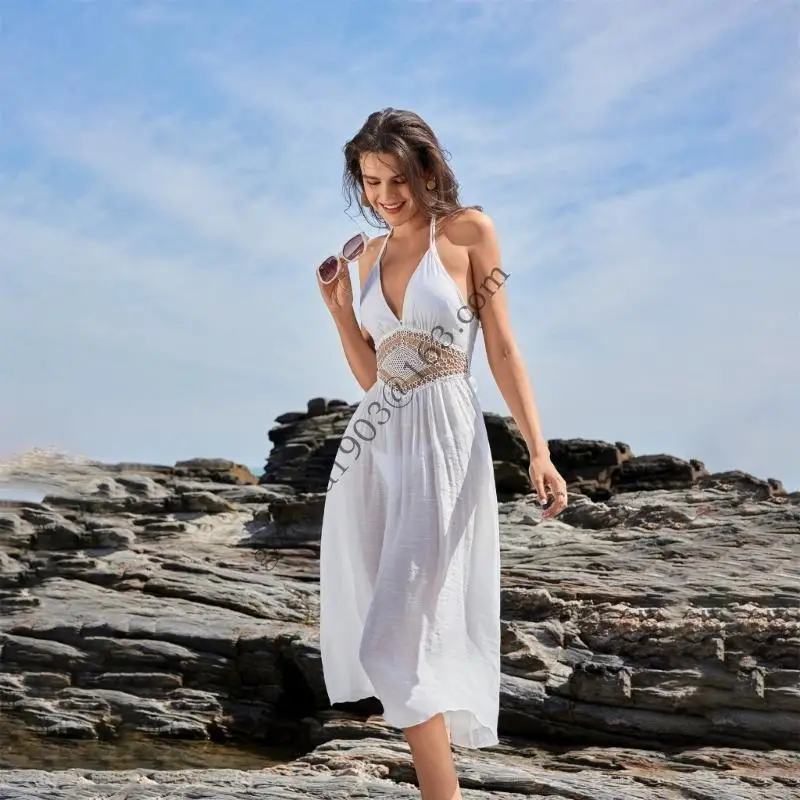 Lace Up Beach Covern up Dress Roupas roupas praia sem Tecido respirável .A5KC