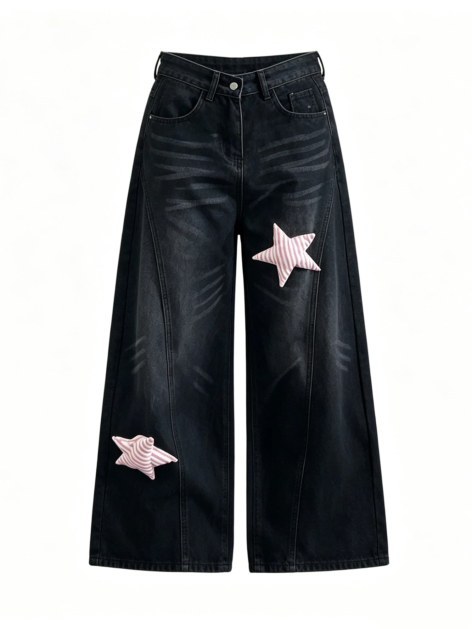 

Women's Black Gothic Y2k Emo Star Jeans Vintage Hiphop Grunge Washed Jeans Pants Baggy Straight Leg Denim Pants for Women Summer
