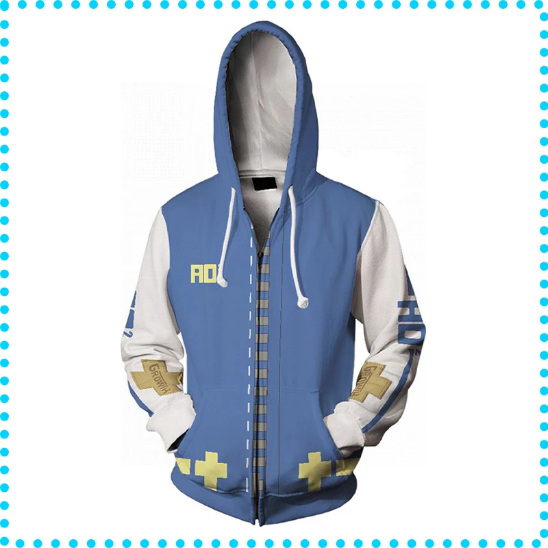 Game Guilty Gear Bridget Cosplay Costume Adult Unisex Hoodie Zipper Sweatshirt Casual Jacket Coat Halloween Clothes
