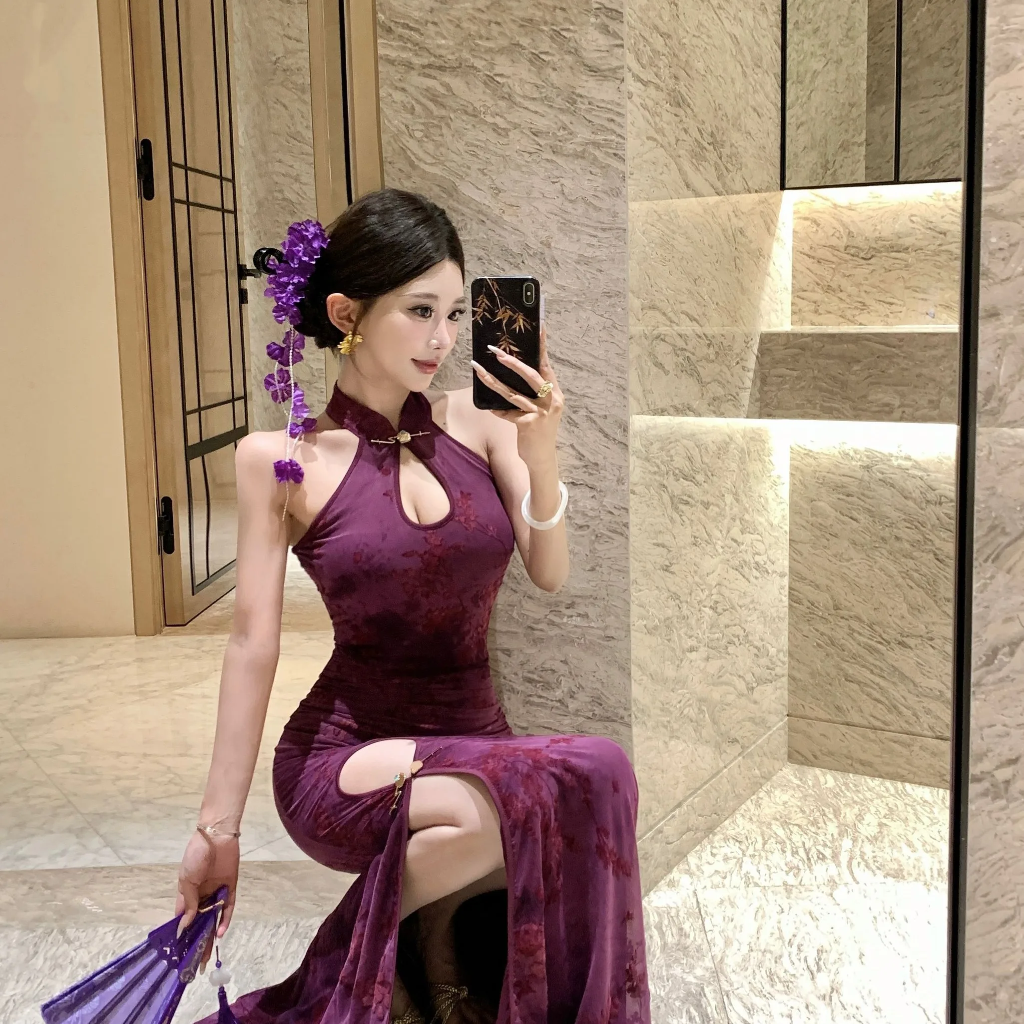Ele Velvet Dr مع تصميم دانتيل عالي الجودة لربيع وصيف جديد Sle تنورة نسائية طويلة قابلة للتنفس