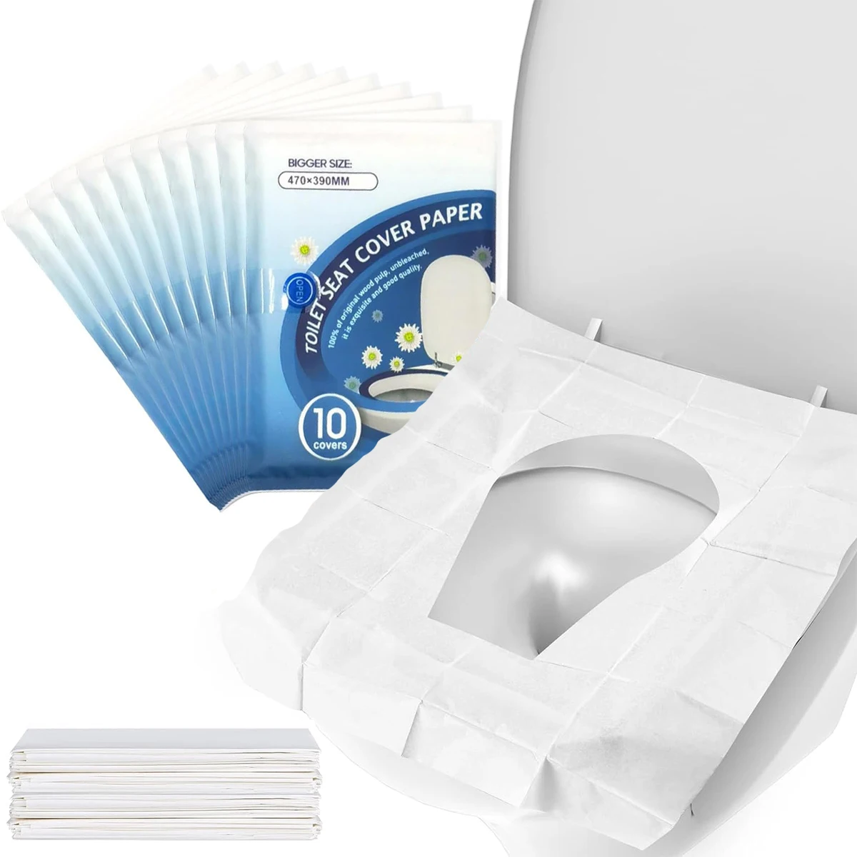 

50/100/200 PCS Disposable Toilet Seat Covers – Adhesive-Free, Compact Travel Pack for Airplane & Public Restrooms