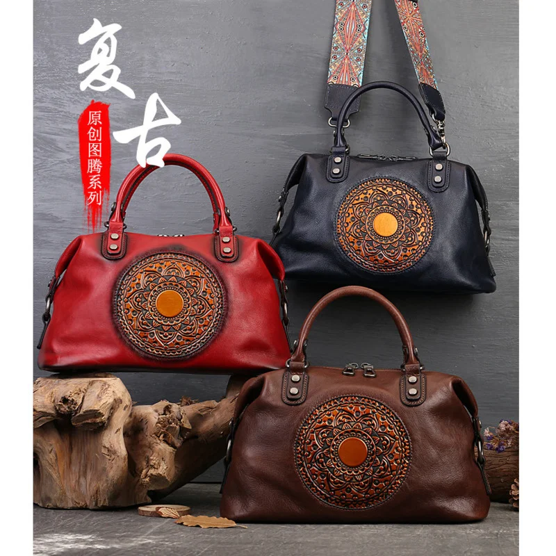 GAGACIA Vintage Boston Women Casual Tote High Quality Bohemian Style Genuine Leather Ladies Should Bags 2024 New Luxury Handbag