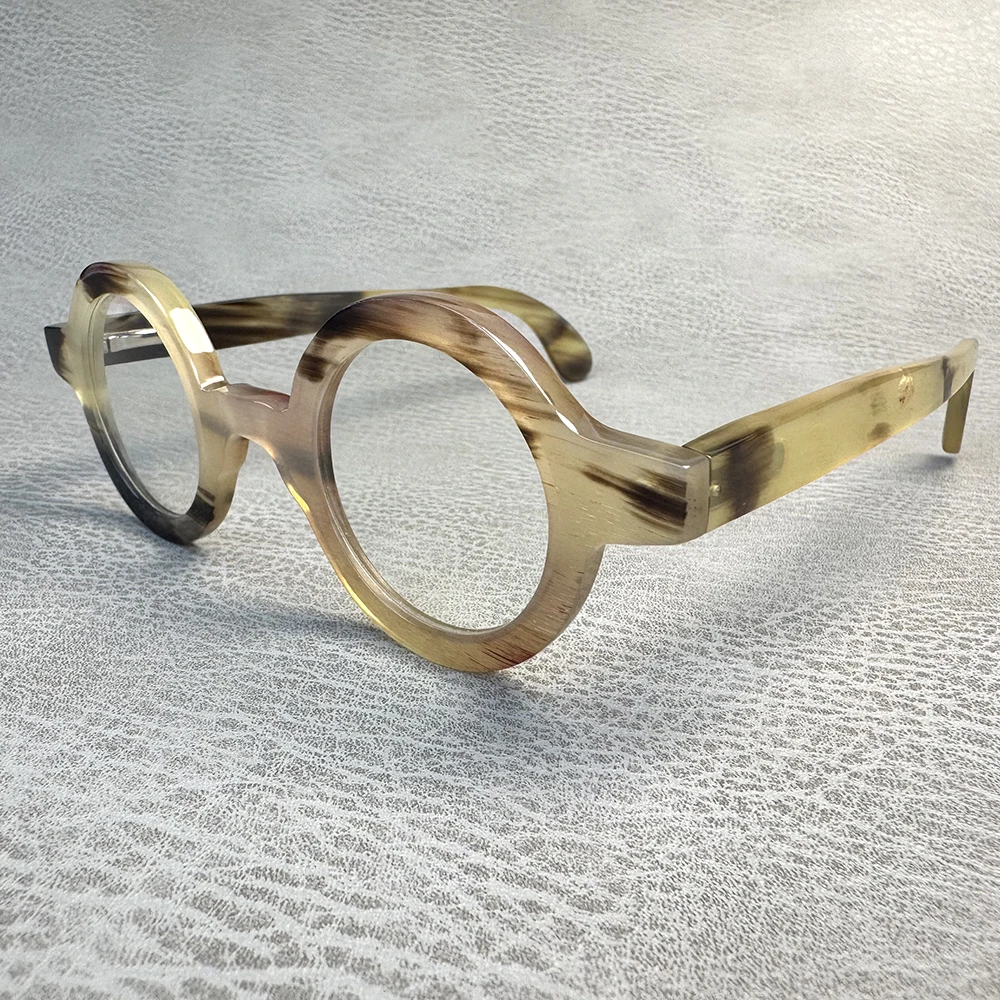 

Оправы для очков ручной работы с медовым черным рогом, оправа для очков для чтения по рецепту, уникальные винтажные круглые оптические линзы, очки