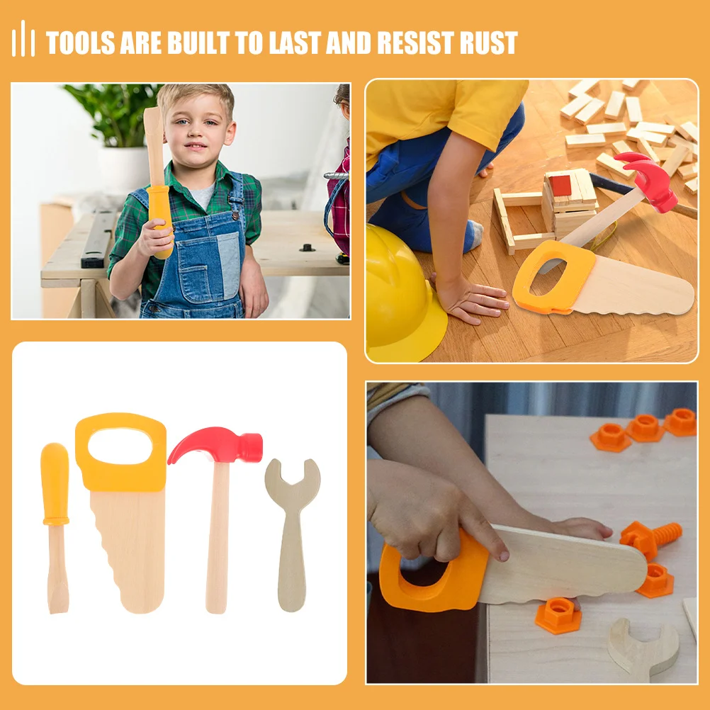 4 stücke Holz Werkzeug Set Kinder Bildungs Bau Hammer Säge Schraubendreher Montessori Spielen Set Für Geburtstag Party Spiel Aktivitäten