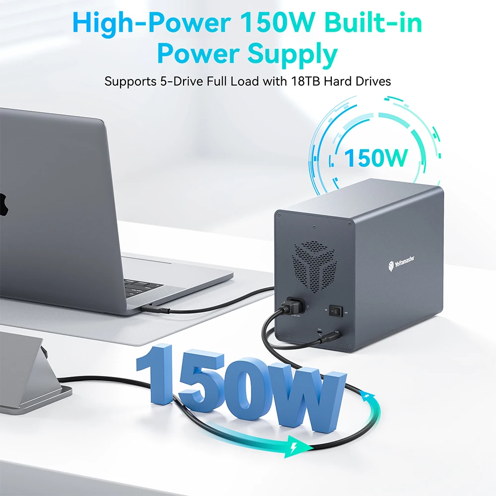 Yottamaster 5 Bay 90TB RAID External Hard Drive Enclosure 150W