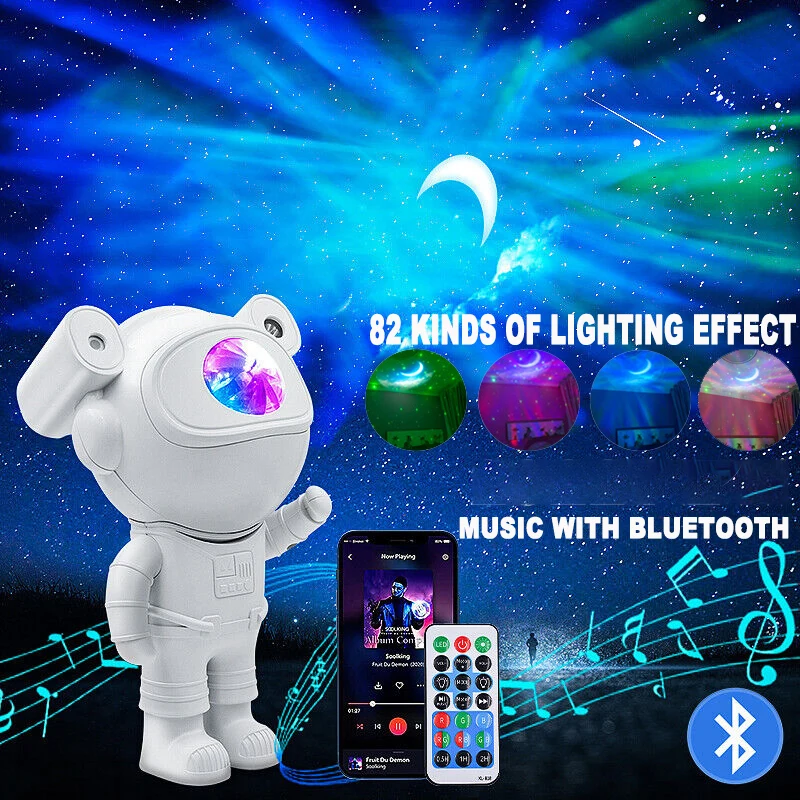 

Upgraded Galaxy Night Light Astronaut Starry Nebula Moon Ceiling Sky Projector Light with Timer and Remote Bluetooth Speaker