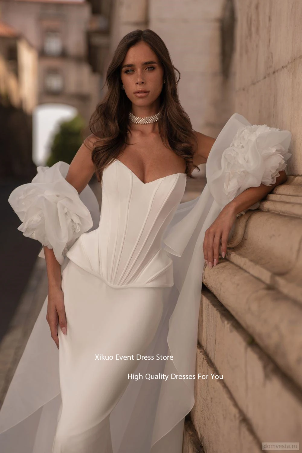 Xikuo moderno puff mangas vestido de casamento civil até o chão vestidos de noche querida sereia robes de cocktail personalizado