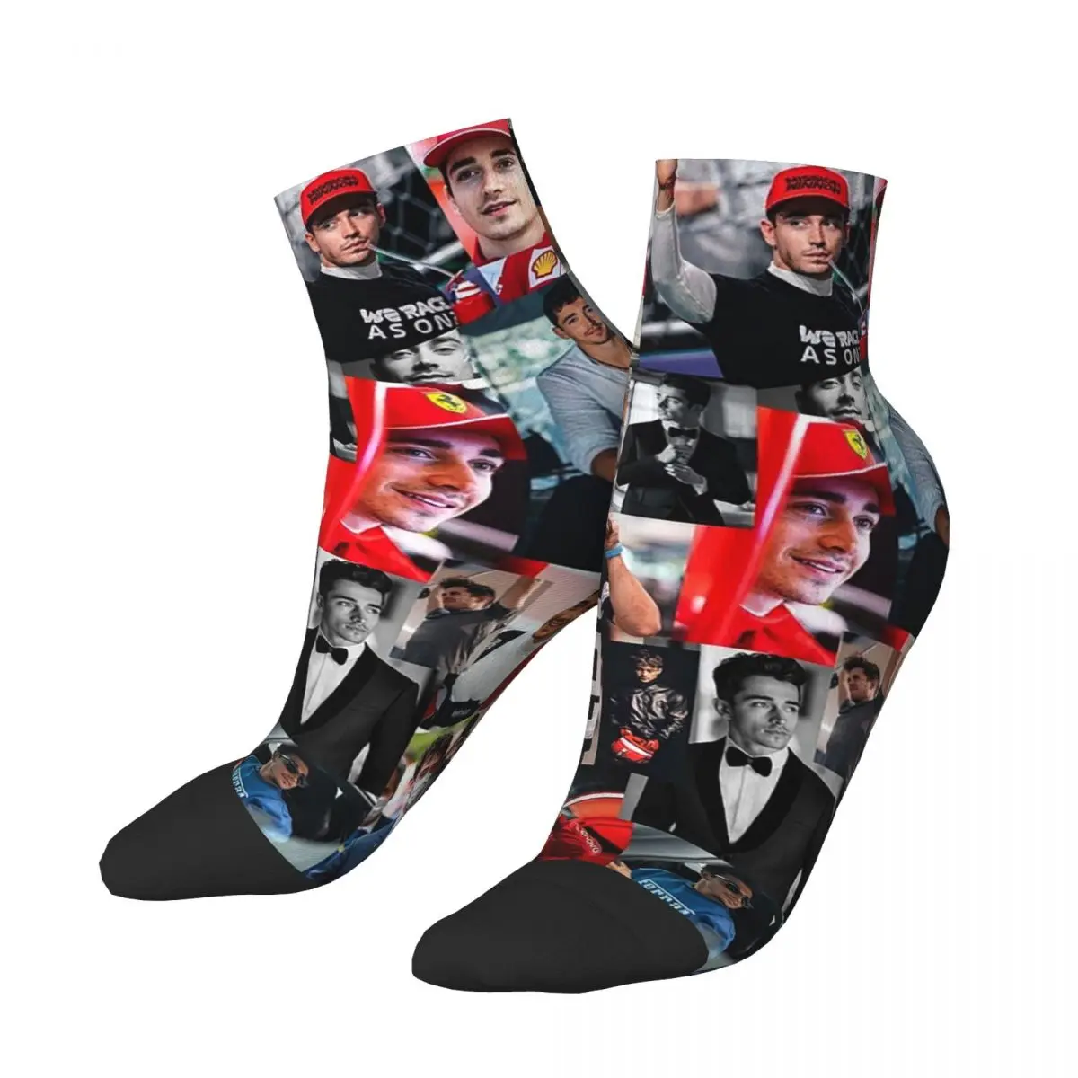 Charles Leclerc Monacan Motorsports Racing Driver Collage Socks Harajuku Stockings All Season Socks for Man's Woman's Gifts