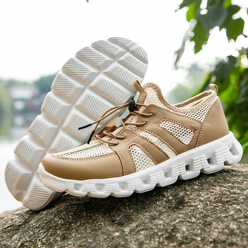 Men's Flat Shoes, Breathable and Anti Slip Mesh Water Shoes, Summer Outdoor Sports Walking Shoes, Lightweight and Comfortable