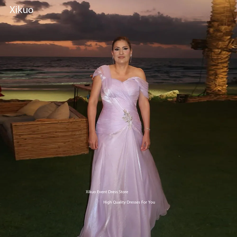 Xikuo Schimmernde Chiffon Plissee Abendkleider Asymmetrische Kragen Geraffte Prom Kleider Elegante Vestidos De Fiesta Mujer Angepasst