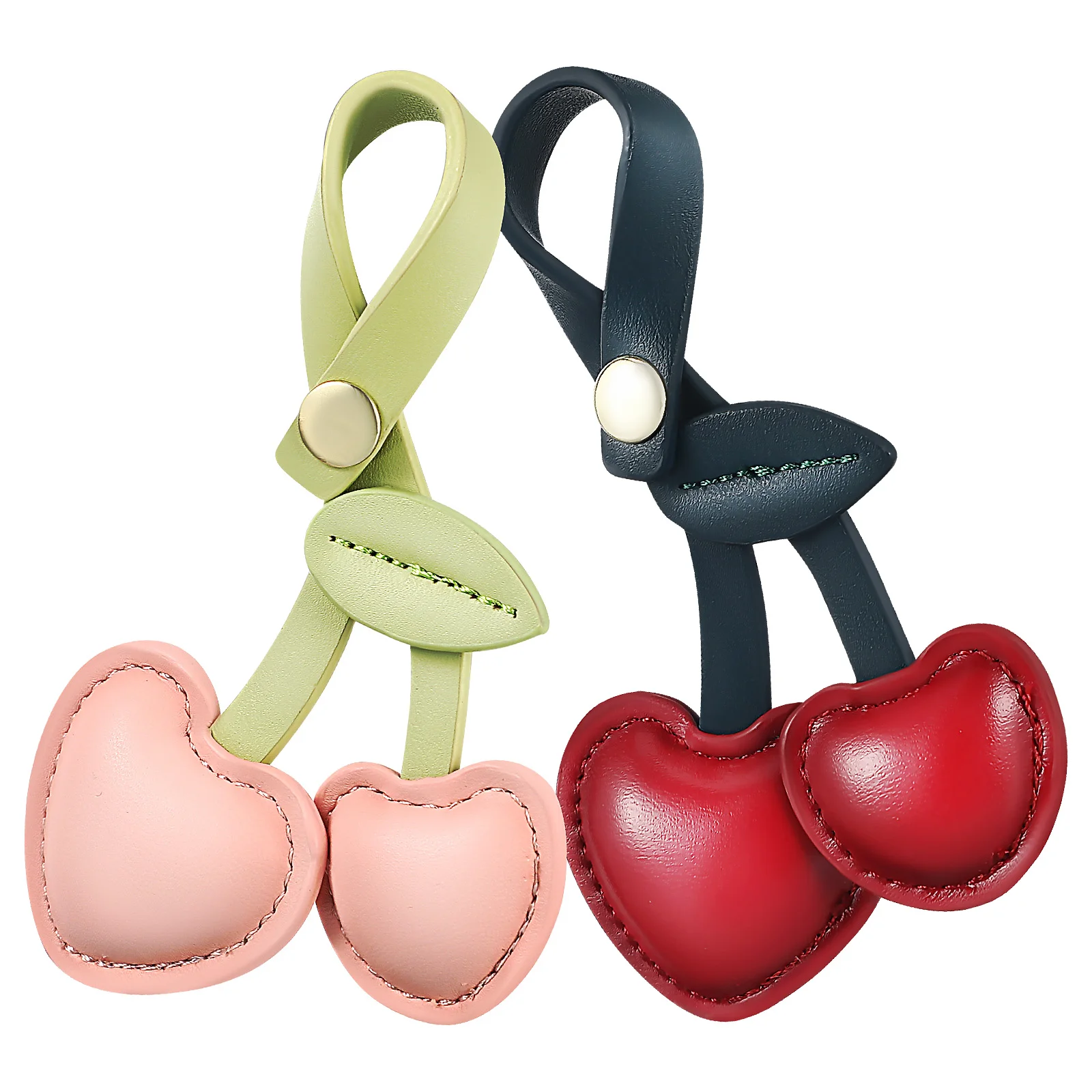 

2 pcs Cherry Keychain Pendant Lovely Heart Bag Charm for Women Cute Accessories Red Pink Handbag Decorations